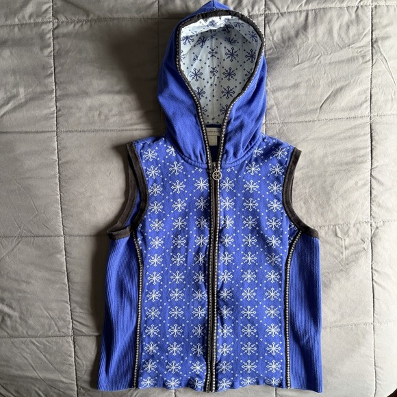 Christopher & Banks Jackets & Blazers - VTG Medium 90s Blue Hooded Snowflake Sweater Vest Zipper Cottage Nordic Scandi